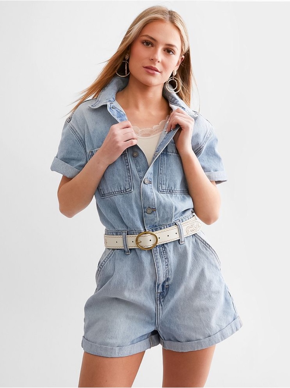 Hidden Los Angeles Dylan Classic Denim Short Romper Light Wash Size Medium